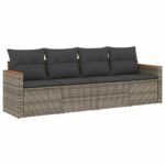 4-Piece Garden Sofa Set with Cushions Grey Poly Rattan Wicker Outdoor Patio Furniture