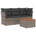 4-Piece Garden Sofa Set with Cushions Grey Poly Rattan Wicker Outdoor Patio Furniture