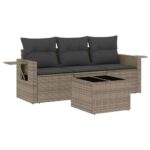 4-Piece Garden Sofa Set with Cushions Grey Poly Rattan Wicker Outdoor Patio Furniture