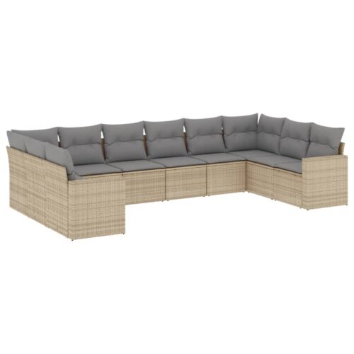 10-Piece Garden Sofa Set with Cushions Beige Poly Rattan Wicker Outdoor Patio Furniture - Image 13
