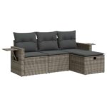 4-Piece Garden Sofa Set with Cushions Grey Poly Rattan Wicker Outdoor Patio Furniture
