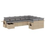 10-Piece Garden Sofa Set with Cushions Beige Poly Rattan Wicker Outdoor Patio Furniture