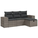 4-Piece Garden Sofa Set with Cushions Grey Poly Rattan Wicker Outdoor Patio Furniture