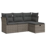 4-Piece Garden Sofa Set with Cushions Grey Poly Rattan Wicker Outdoor Patio Furniture