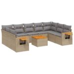 10-Piece Garden Sofa Set with Cushions Beige Poly Rattan Wicker Outdoor Patio Furniture