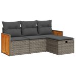 4-Piece Garden Sofa Set with Cushions Grey Poly Rattan Wicker Outdoor Patio Furniture