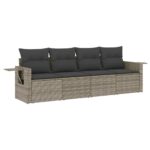 4-Piece Garden Sofa Set with Cushions Grey Poly Rattan Wicker Outdoor Patio Furniture