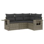 4-Piece Garden Sofa Set with Cushions Grey Poly Rattan Wicker Outdoor Patio Furniture