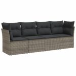 4-Piece Garden Sofa Set with Cushions Grey Poly Rattan Wicker Outdoor Patio Furniture