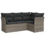 4-Piece Garden Sofa Set with Cushions Grey Poly Rattan Wicker Outdoor Patio Furniture