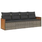 4-Piece Garden Sofa Set with Cushions Grey Poly Rattan Wicker Outdoor Patio Furniture