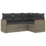 4-Piece Garden Sofa Set with Cushions Grey Poly Rattan Wicker Outdoor Patio Furniture