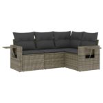 4-Piece Garden Sofa Set with Cushions Grey Poly Rattan Wicker Outdoor Patio Furniture