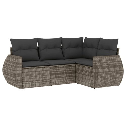 4-Piece Garden Sofa Set with Cushions Grey Poly Rattan Wicker Outdoor Patio Furniture - Image 13