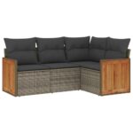 4-Piece Garden Sofa Set with Cushions Grey Poly Rattan Wicker Outdoor Patio Furniture