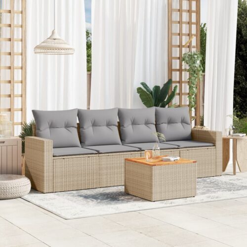 5pcs Outdoor Lounge Set Garden Patio Wicker Rattan Cushions Sofa Chairs Setting - Image 2