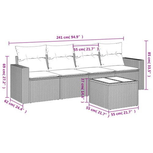 5-Piece Garden Sofa Set with Cushions Beige Poly Rattan Wicker Outdoor Patio Furniture - Image 3