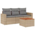4-Piece Garden Sofa Set with Cushions Mix Beige Poly Rattan Wicker Outdoor Patio Furniture