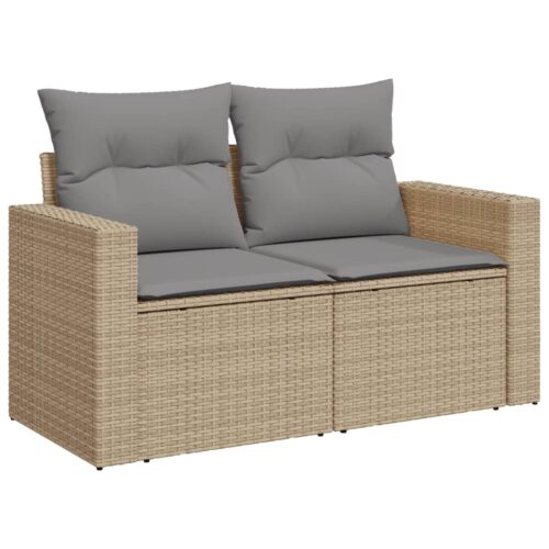 4-Piece Garden Sofa Set with Cushions Mix Beige Poly Rattan Wicker Outdoor Patio Furniture - Image 4