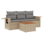4-Piece Garden Sofa Set with Cushions Mix Beige Poly Rattan Wicker Outdoor Patio Furniture