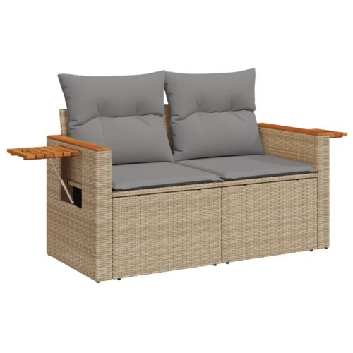 5-Piece Garden Sofa Set with Cushions Beige Poly Rattan Wicker Outdoor Patio Furniture - Image 4