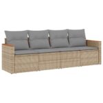4-Piece Garden Sofa Set with Cushions Mix Beige Poly Rattan Wicker Outdoor Patio Furniture