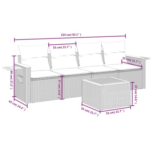 5-Piece Garden Sofa Set with Cushions Beige Poly Rattan Wicker Outdoor Patio Furniture - Image 8