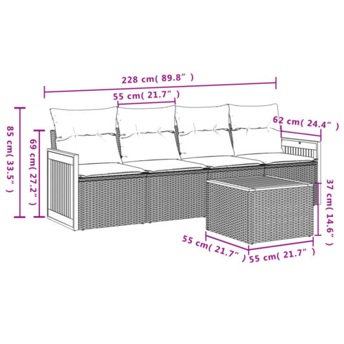 5-Piece Garden Sofa Set with Cushions Beige Poly Rattan Wicker Outdoor Patio Furniture - Image 7