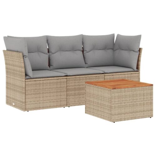 4-Piece Garden Sofa Set with Cushions Mix Beige Poly Rattan Wicker Outdoor Patio Furniture - Image 14