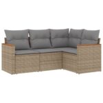 4-Piece Garden Sofa Set with Cushions Mix Beige Poly Rattan Wicker Outdoor Patio Furniture