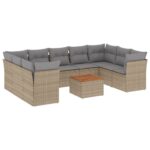 10-Piece Garden Sofa Set with Cushions Beige Poly Rattan Wicker Outdoor Patio Furniture