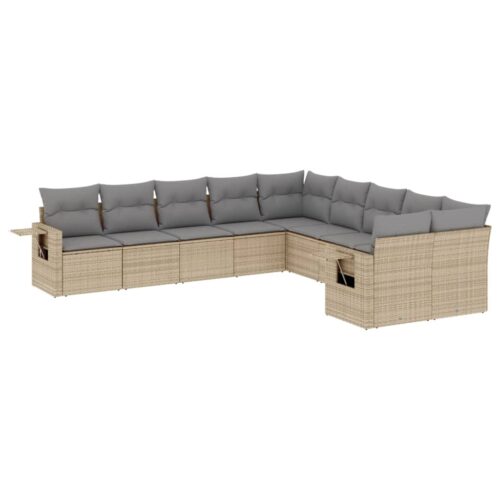 10-Piece Garden Sofa Set with Cushions Beige Poly Rattan Wicker Outdoor Patio Furniture - Image 12