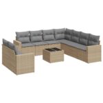 10-Piece Garden Sofa Set with Cushions Beige Poly Rattan Wicker Outdoor Patio Furniture
