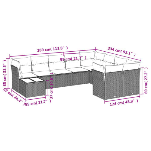 10-Piece Garden Sofa Set with Cushions Beige Poly Rattan Wicker Outdoor Patio Furniture - Image 3