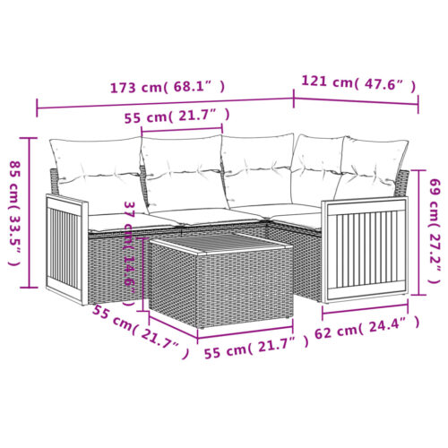 5-Piece Garden Sofa Set with Cushions Beige Poly Rattan Wicker Outdoor Patio Furniture - Image 8