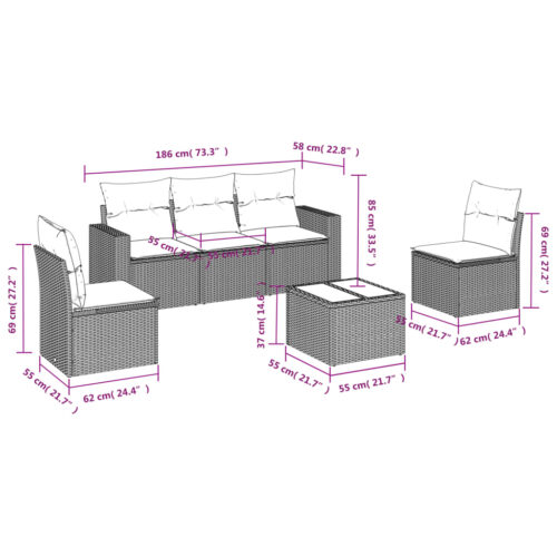 6-Piece Garden Sofa Set with Cushions Beige Poly Rattan Wicker Outdoor Patio Furniture - Image 3