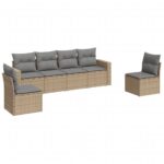 6-Piece Garden Sofa Set with Cushions Beige Poly Rattan Wicker Outdoor Patio Furniture