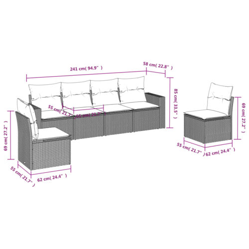 6-Piece Garden Sofa Set with Cushions Beige Poly Rattan Wicker Outdoor Patio Furniture - Image 3