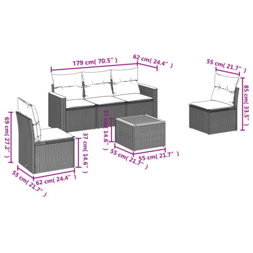 6-Piece Garden Sofa Set with Cushions Beige Poly Rattan Wicker Outdoor Patio Furniture - Image 3