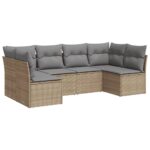 6-Piece Garden Sofa Set with Cushions Beige Poly Rattan Wicker Outdoor Patio Furniture