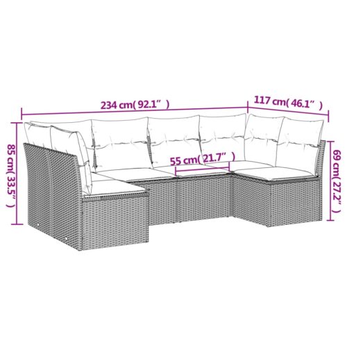 6-Piece Garden Sofa Set with Cushions Beige Poly Rattan Wicker Outdoor Patio Furniture - Image 3
