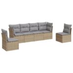 6-Piece Garden Sofa Set with Cushions Beige Poly Rattan Wicker Outdoor Patio Furniture