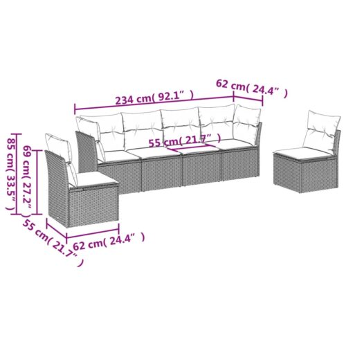 6-Piece Garden Sofa Set with Cushions Beige Poly Rattan Wicker Outdoor Patio Furniture - Image 3