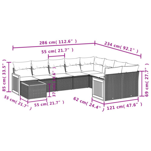 10-Piece Garden Sofa Set with Cushions Beige Poly Rattan Wicker Outdoor Patio Furniture - Image 8
