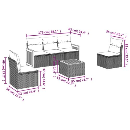 6-Piece Garden Sofa Set with Cushions Beige Poly Rattan Wicker Outdoor Patio Furniture - Image 7