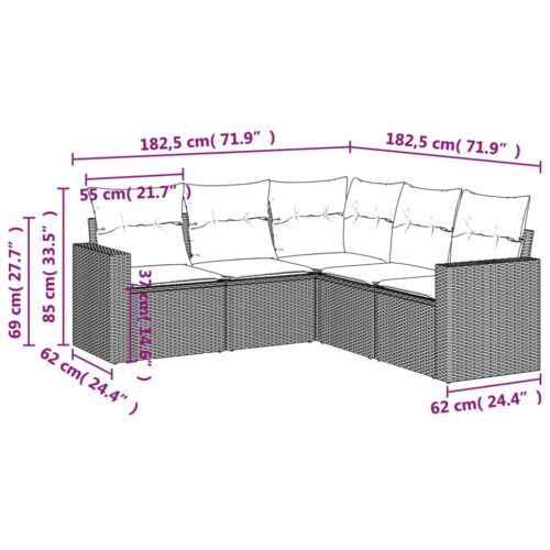 5-Piece Garden Sofa Set with Cushions Beige Poly Rattan Wicker Outdoor Patio Furniture - Image 3