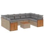 10-Piece Garden Sofa Set with Cushions Beige Poly Rattan Wicker Outdoor Patio Furniture