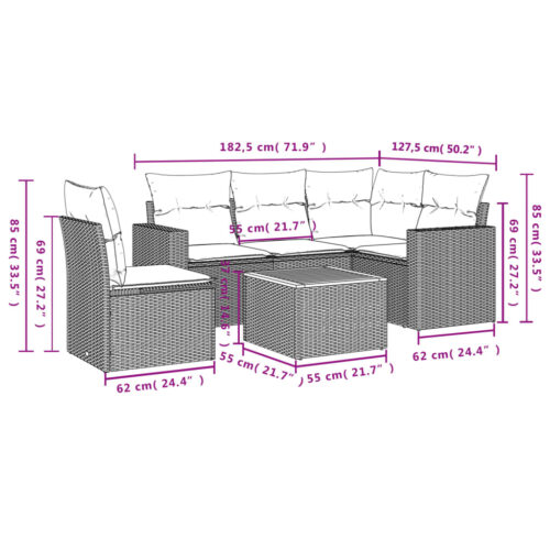 6-Piece Garden Sofa Set with Cushions Beige Poly Rattan Wicker Outdoor Patio Furniture - Image 3
