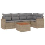 6-Piece Garden Sofa Set with Cushions Beige Poly Rattan Wicker Outdoor Patio Furniture