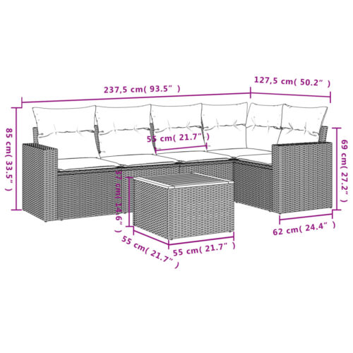 6-Piece Garden Sofa Set with Cushions Beige Poly Rattan Wicker Outdoor Patio Furniture - Image 3